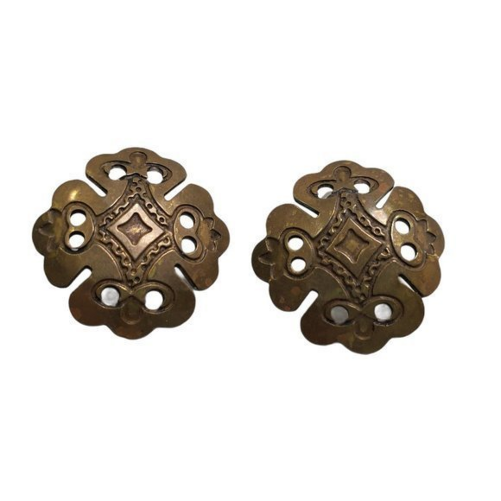 Bronze Tone Earrings Boho Tribal Swirl Holes Pierc‎